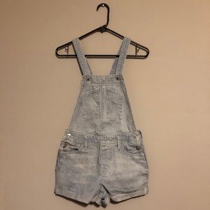 Levi's light blue striped denim short overalls